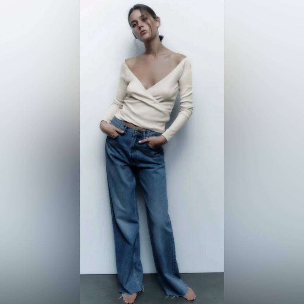 Zara faux wrap ribbed long sleeve tee